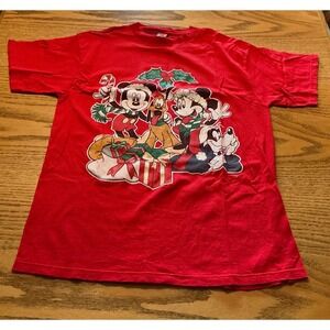 Vintage Mickey Unlimited Disney Christmas T-Shirt Red Jerry Leigh One Size